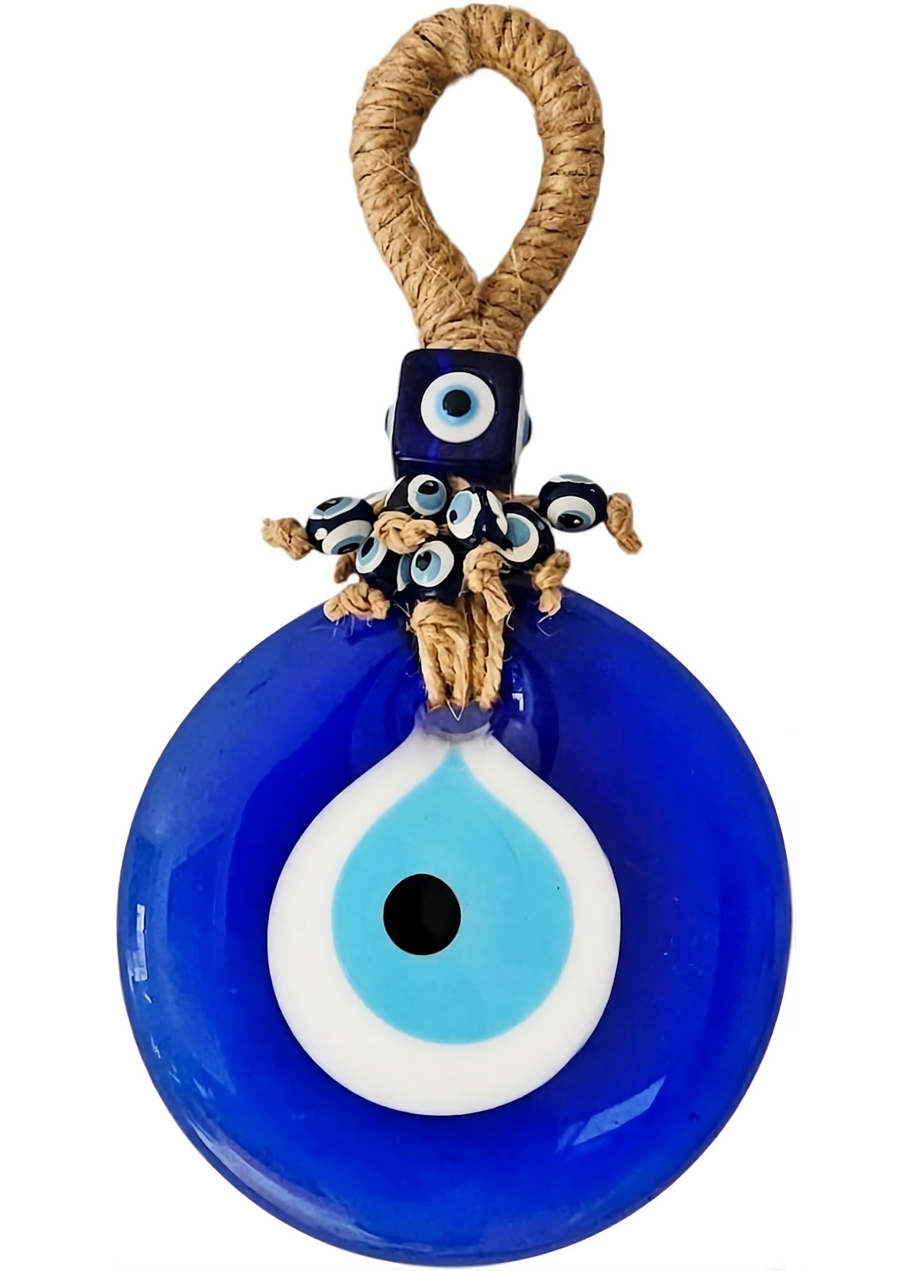 Mystic Jewels Blue - Glass Nazar Turkish Amulet, Protective Eye Pendant, 9 Cm, With Jute Cord, Wall Decoration
