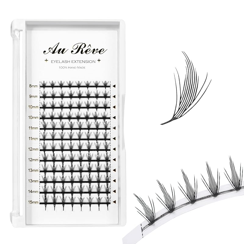 Extensões de Cílios Premade Anime Wing AuReve 0.07 D Curl 8–15 mm Mix Preto Fosco