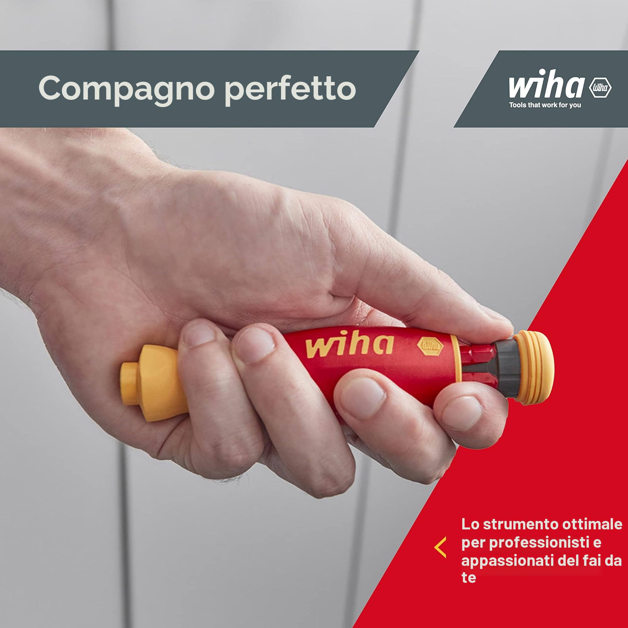 Wiha Set di cacciaviti misti PocketMax Electric 4 pezzi con punta riponibile (45296) I Set di cacciaviti con caricatore in punte sottili per elettricisti I fessura/fessura a croce/Plus Minus