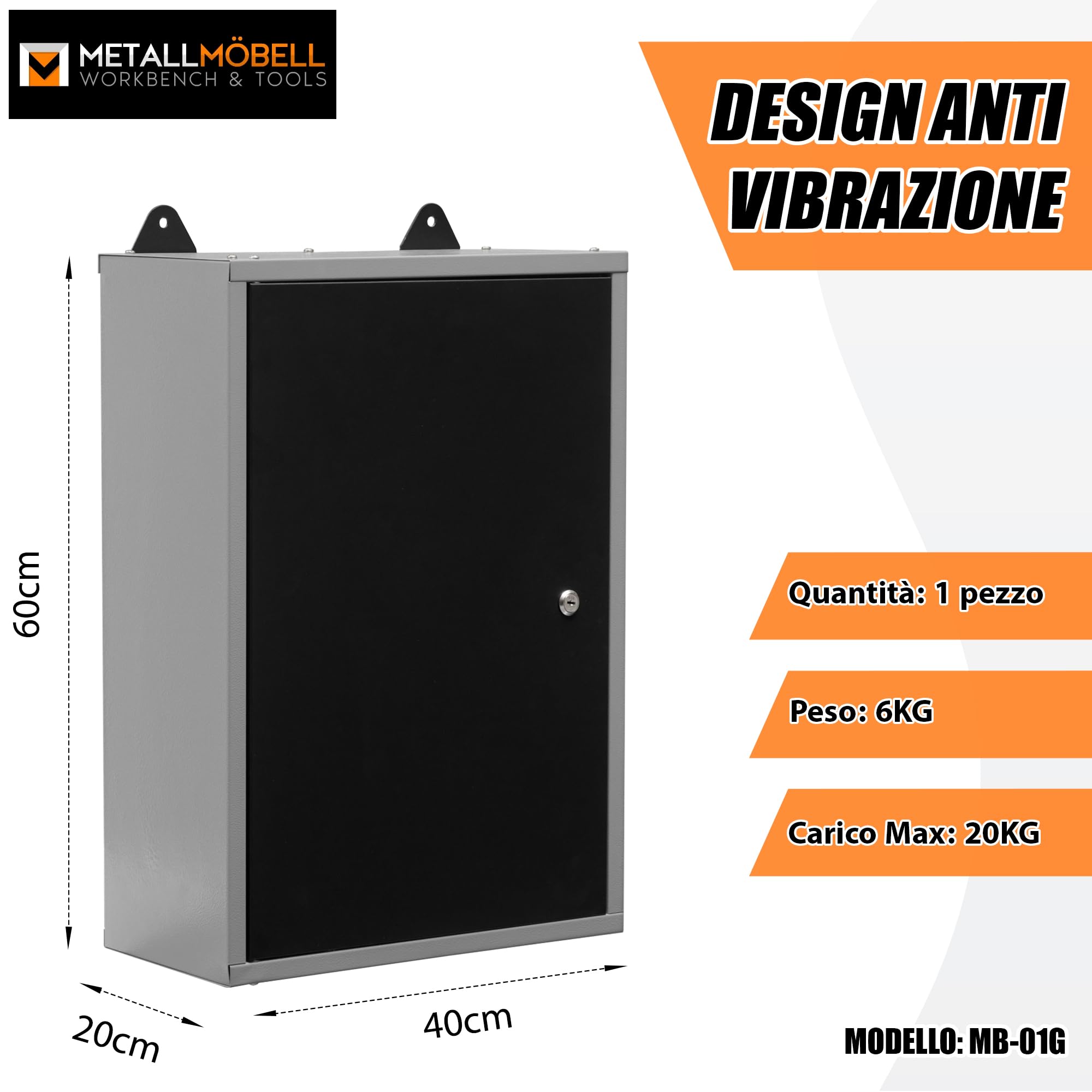 METALL MÖBELL WORKBENCH & TOOLS METALLMOBELL - Armadio Ferro | 60x40x20cm, con Ripiani e Serratura | Armadi da Ufficio, Mobile Ufficio, Armadietto Spogliatoio, Armadio Due Ante - MB01G