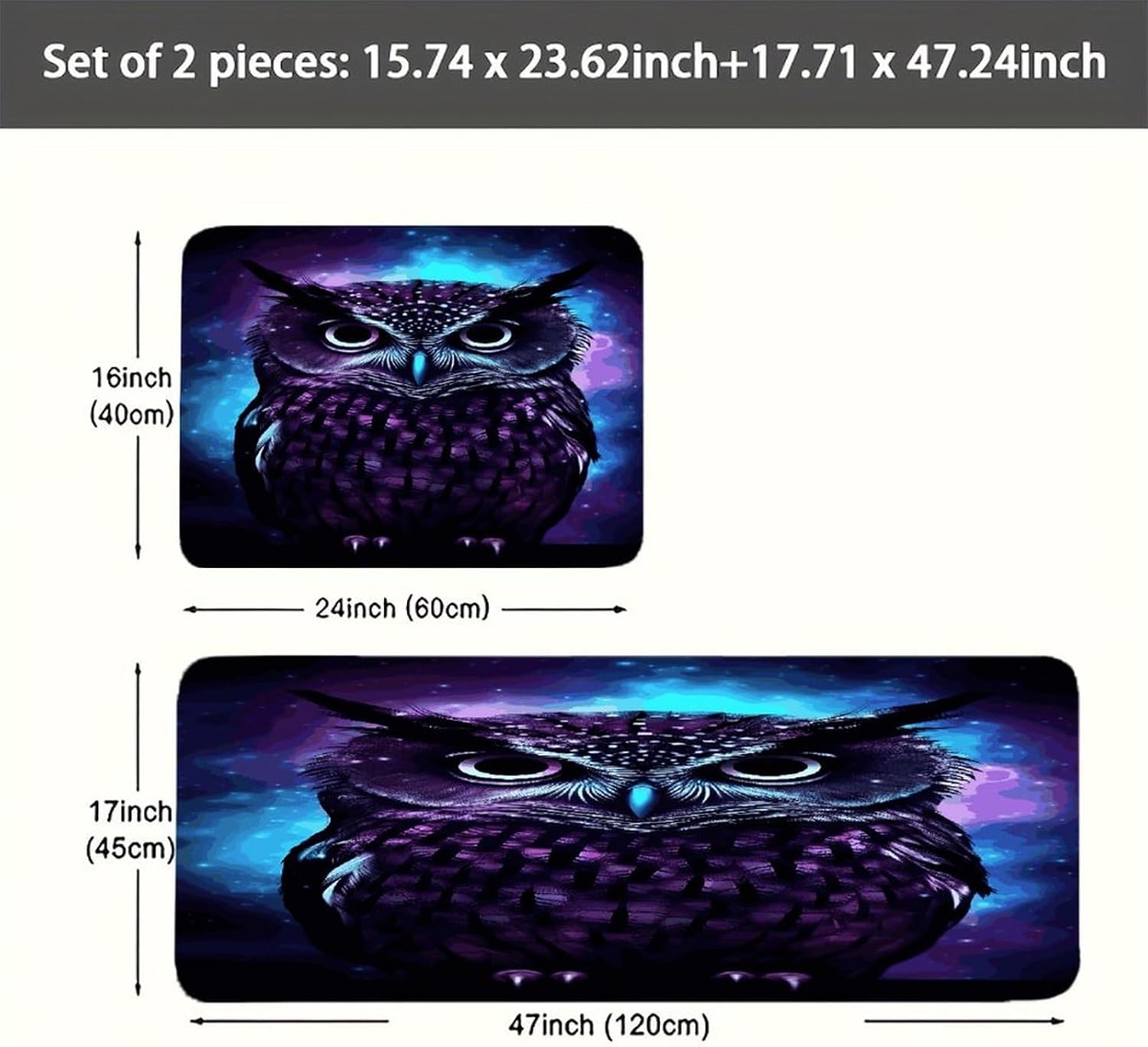 Purple Owl Kitchen Mat Kitchen Rug Set | Kitchen Rugs Flannel Velvety Washable breathable Water Absorbent Soft ，kitchen utensils for Kitchen, Floor,Laundry
