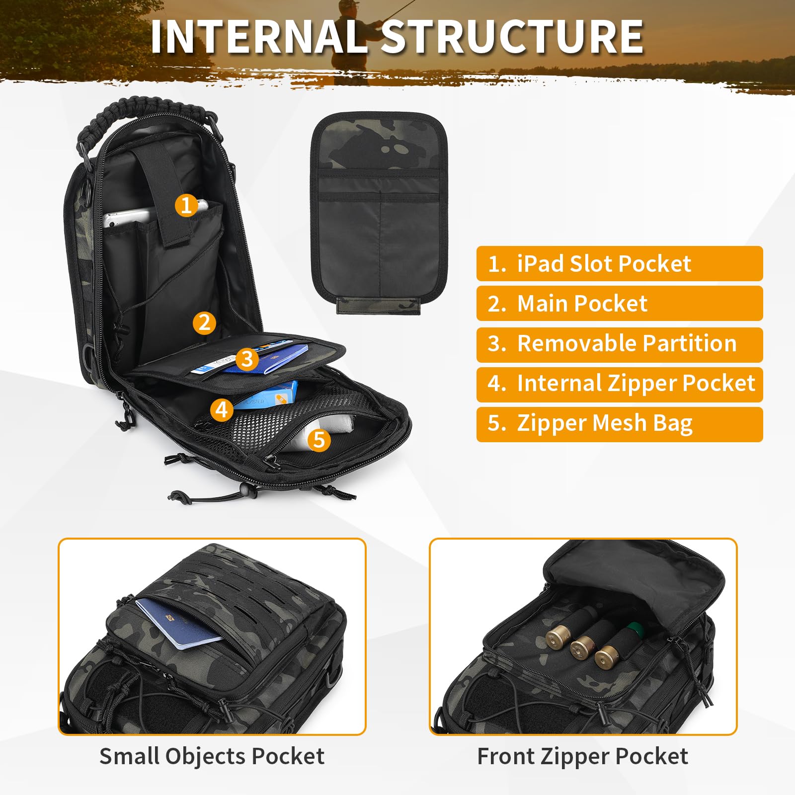 HUNTVP Borsa Petto Tattico Militare Zaino Monospalla Uomo Borsello a Tracolla Molle per Campeggio Ciclismo Escursione Hiking Sport