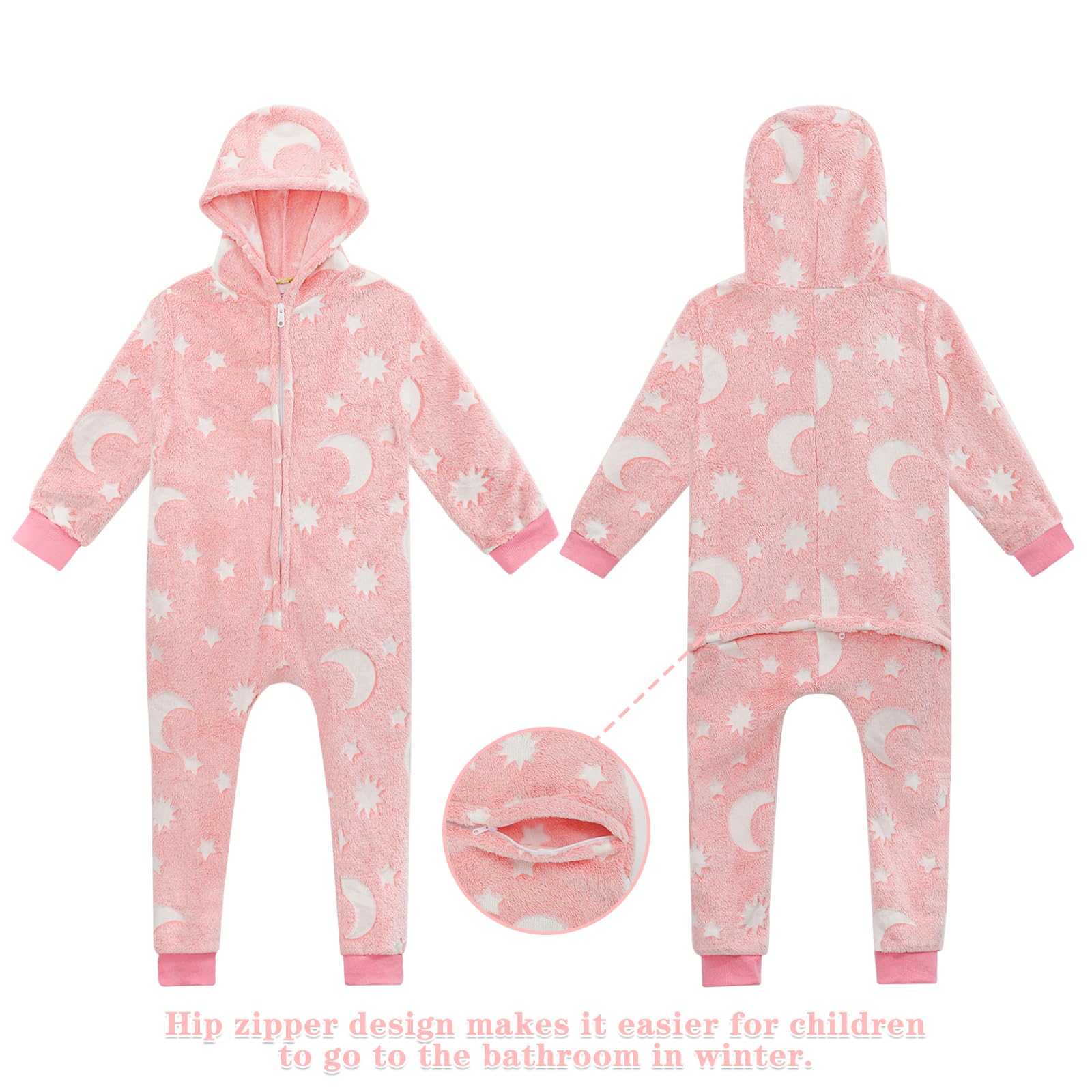 KAKU NANU Pyjama Une-Pièce Doux Et Chaud avec Capuche pour Fille 3-10 Ans-Fermeture Éclair,Poches 7 Couleurs Disponibles