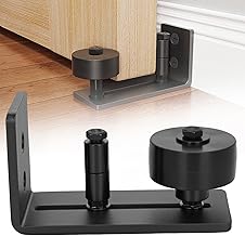 8in1 Barn Door Floor Guide Roller Door Guide Carbon Steel Roller Guide Wall Hardware Kit Door Hardware Guide Roller Adjustable Easy Installation Slot Door Bottom for Sliding Doors (1 Black)