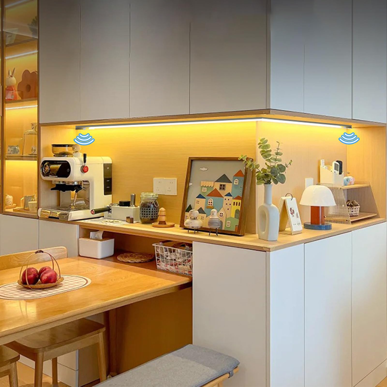 LED Wandleuchten mit Schalter und Steckkabel Wandbeleuchtung mit Bewegungsmelder Unterbauleuchte 3 Farbtemperatur Dimmbar Wandleuchte für Wohnzimmer Schrank Werkbank Küche (Silber,80cm)
