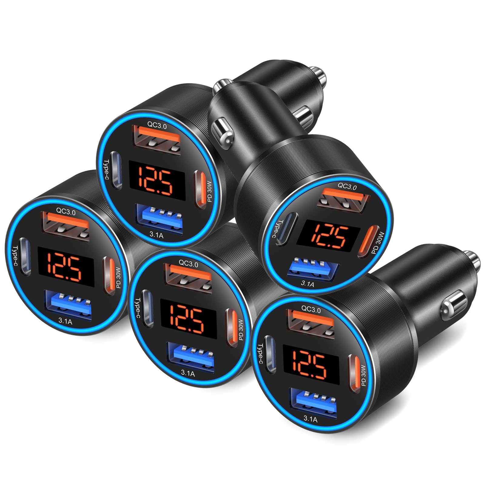 Ładowarka samochodowa USB C ze wskaźnikiem napięcia (czarna)