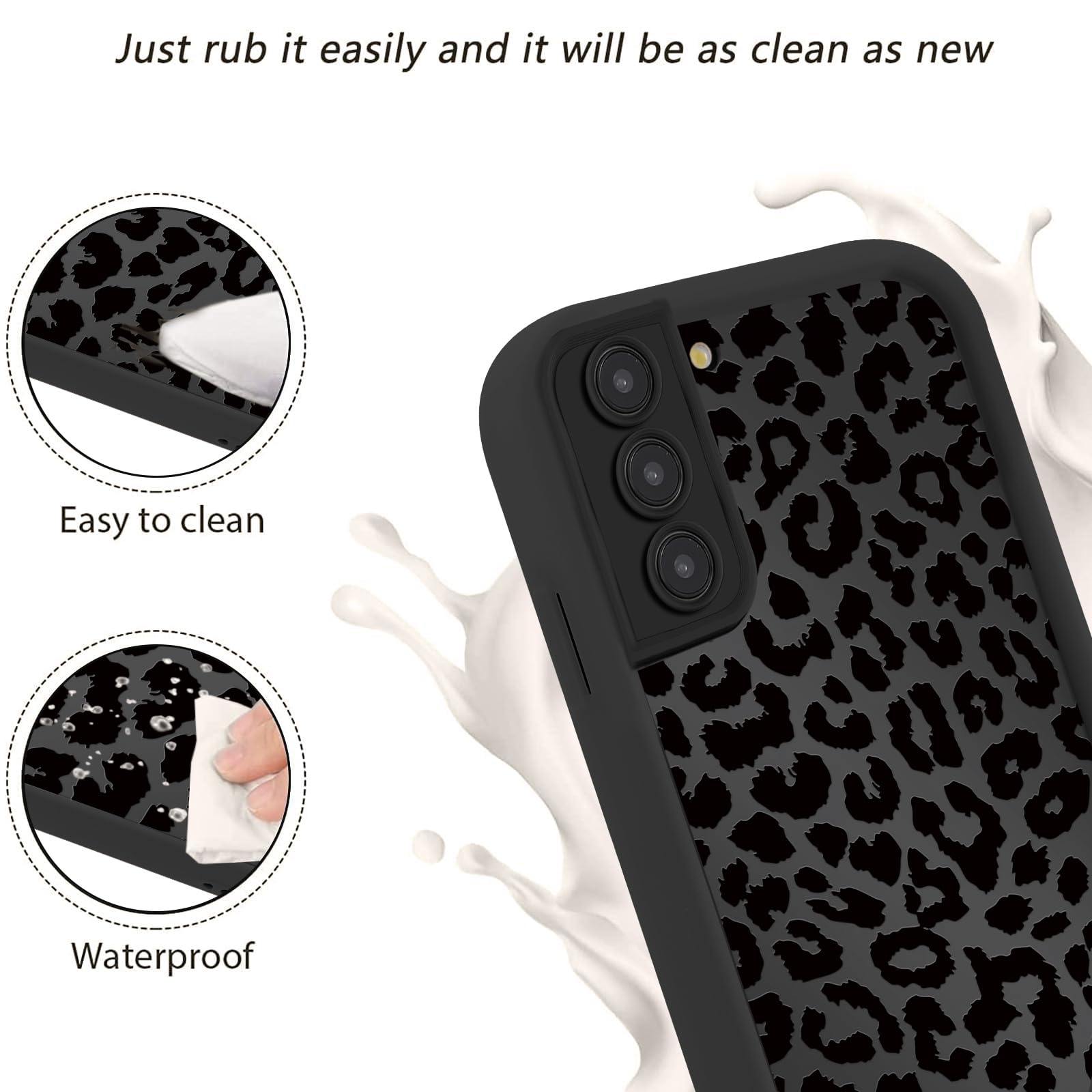 Coque de téléphone mignonne imprimé guépard pour Samsung Galaxy S22 Plus 5G 6,6", esthétique de luxe à motif léopard noir, coque antichoc en TPU souple et fin pour caméra Funda pour femmes et