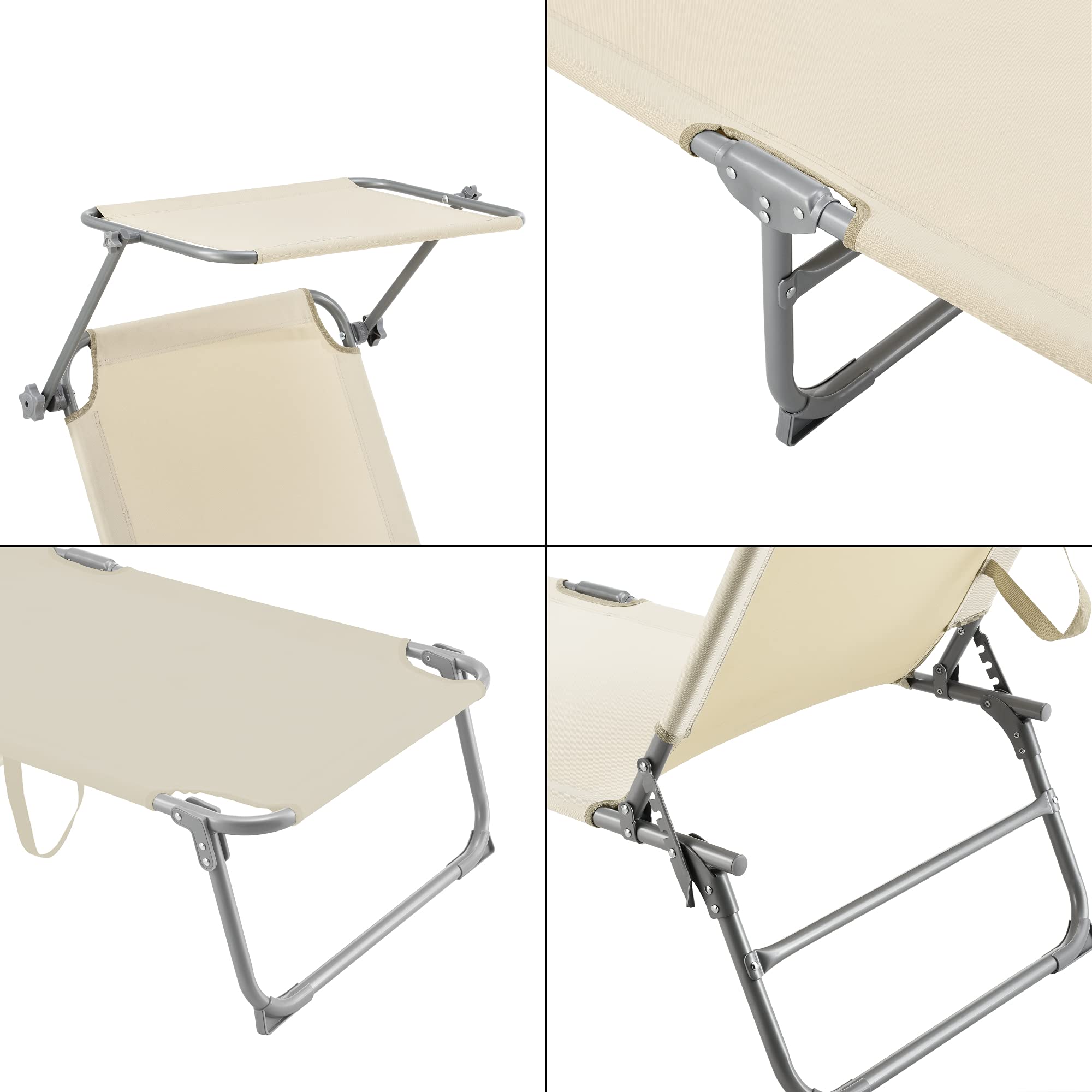 [en.casa] Lettino Prendisole Portatile Sdraio con Tettuccio Parasole Regolabile Lettino con Schienale Reclinabile Struttura Pieghevole Supporto Peso 115 kg - Beige