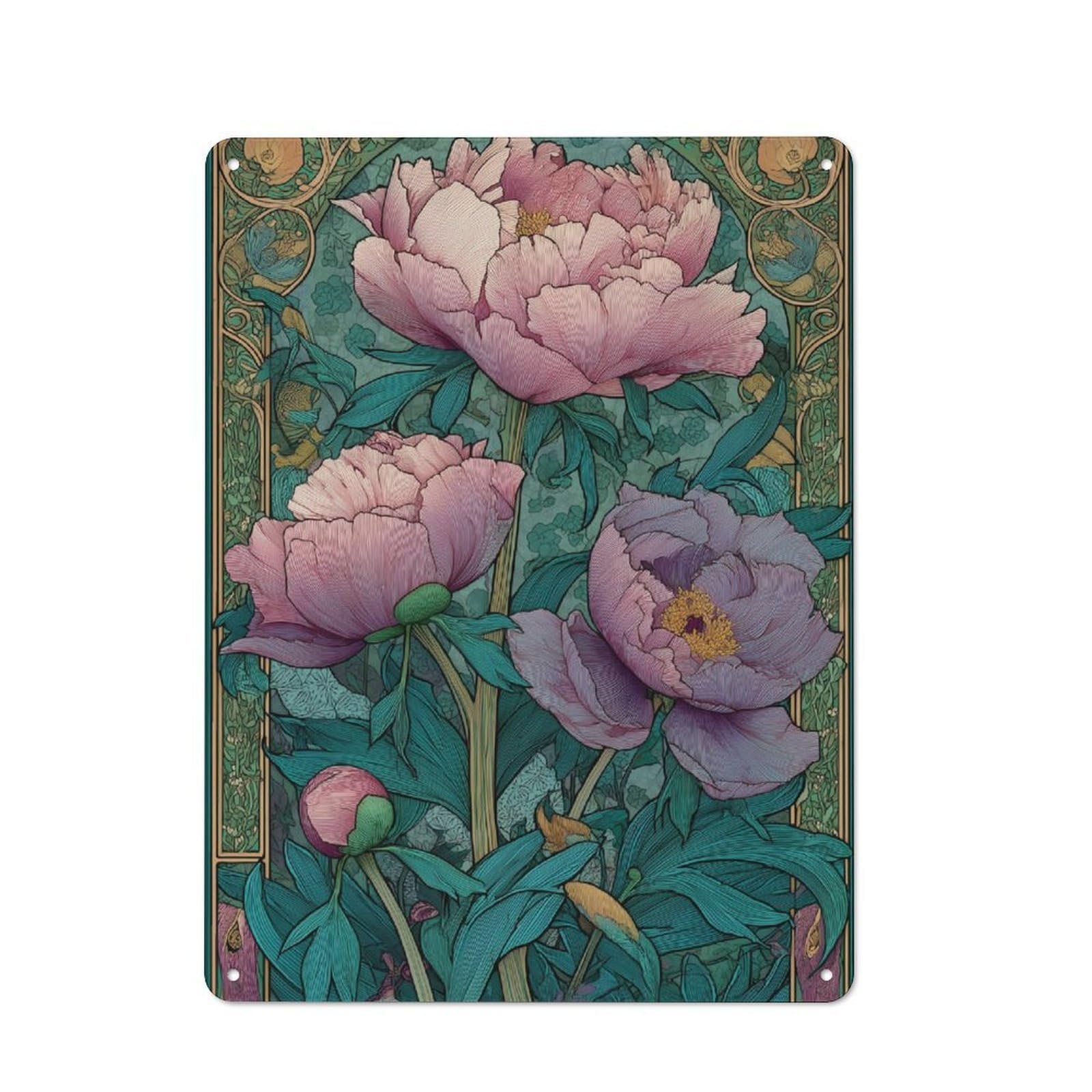 Junmoney Peony Elegance Vintage Printed Metal Sign 40X30cm For Workshop Wall, A Decorative Gift For A Newly Furnished Workshop
