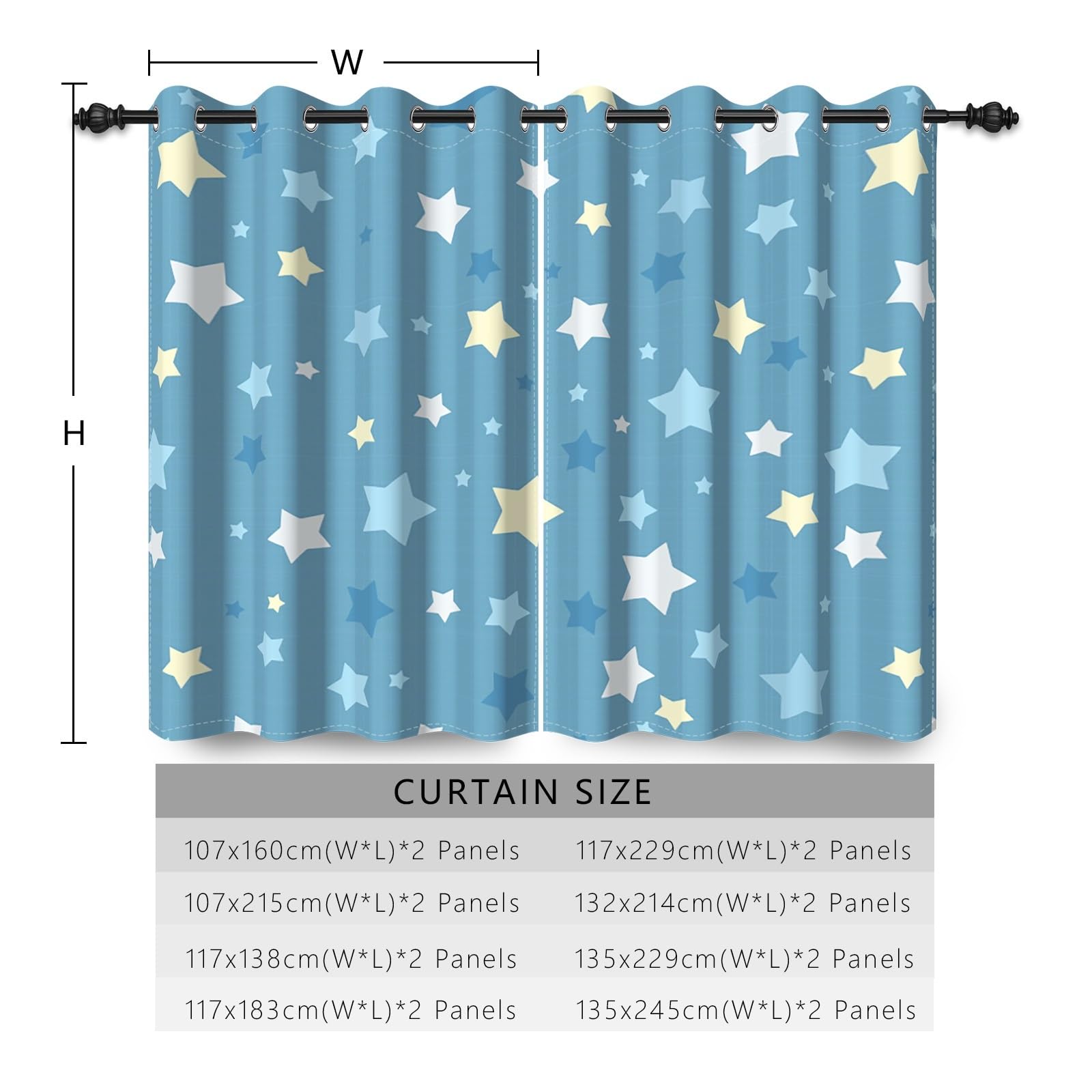 107x160cm Rideau à œillets Ciel de Dessin animé Ciel Bleu Étoiles colorées Chambre de bébé Occultant Œillets Rideaux de fenêtre pour Chambre d'enfant Salon Salle à Manger,2 Panneau