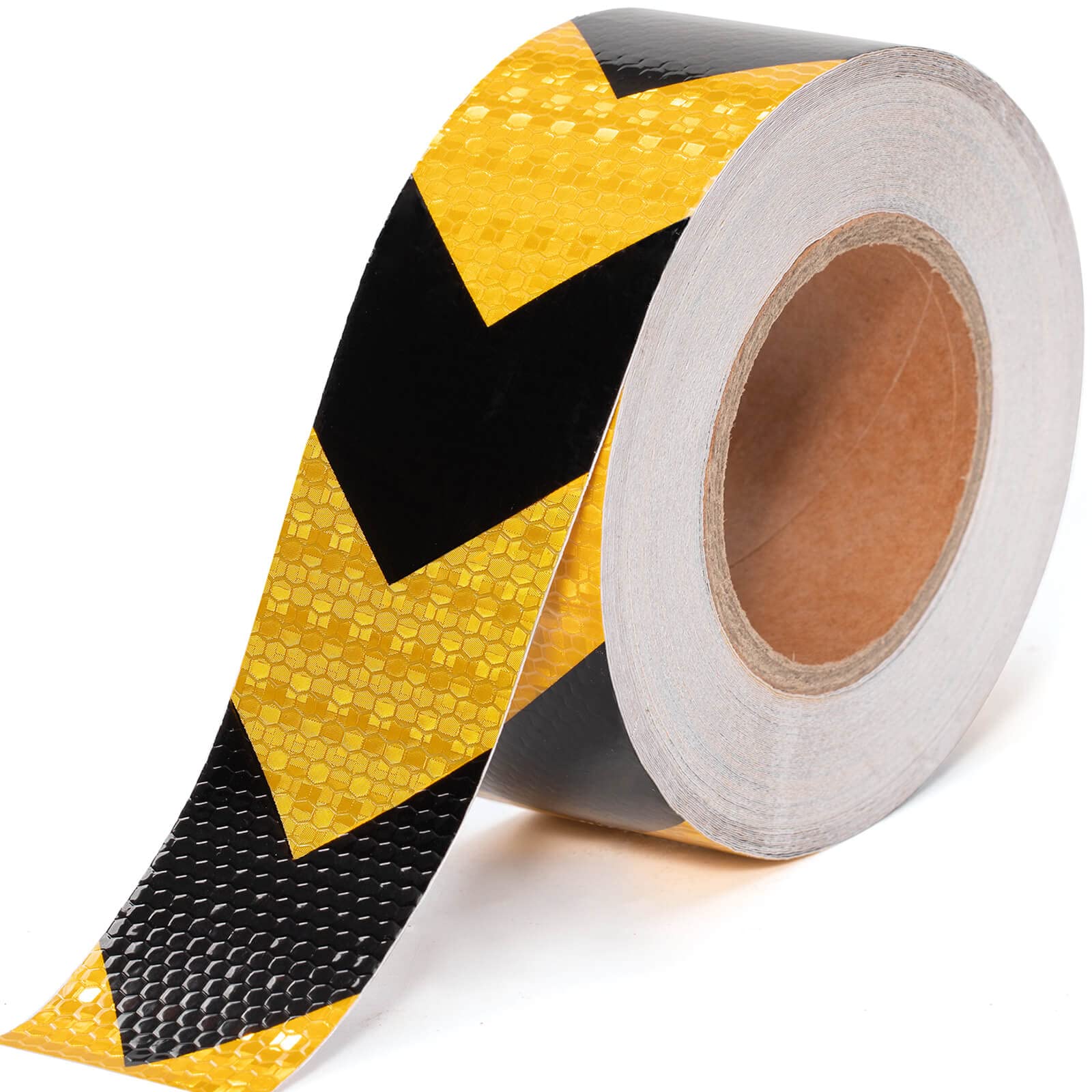 THKULKME 2 Inch X 100 Feet Black Yellow Arrow Reflective Hazard Safety Warning Caution Tape, Reflector Industrial Marking Tape for Trailers Vehicles