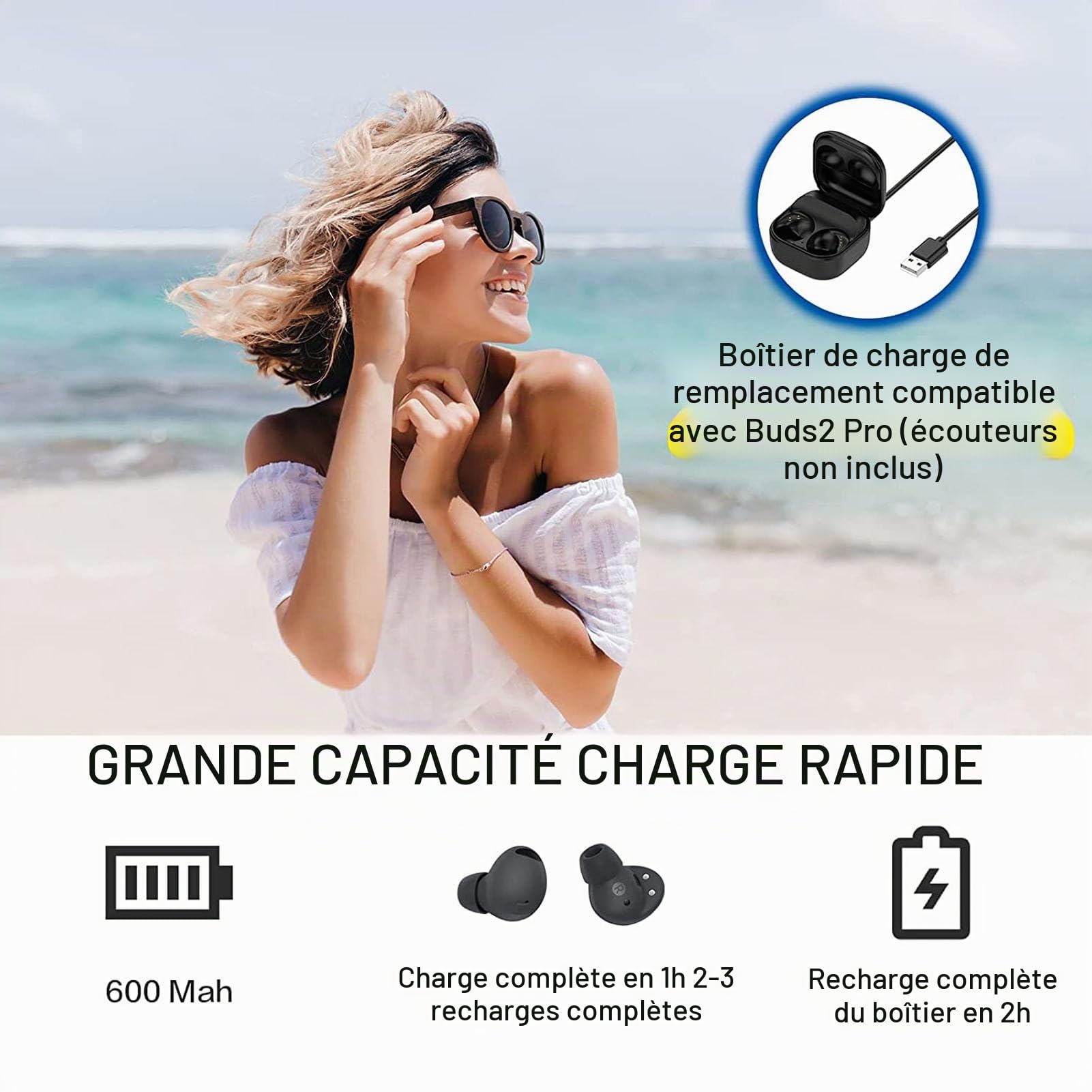 Étui de Charge pour Galaxy Buds 2 Pro, Station d'accueil pour Chargeur de Remplacement pour écouteurs Bluetooth sans Fil Samsung Galaxy Buds 2 Pro SM-R510, étui de Charge pour