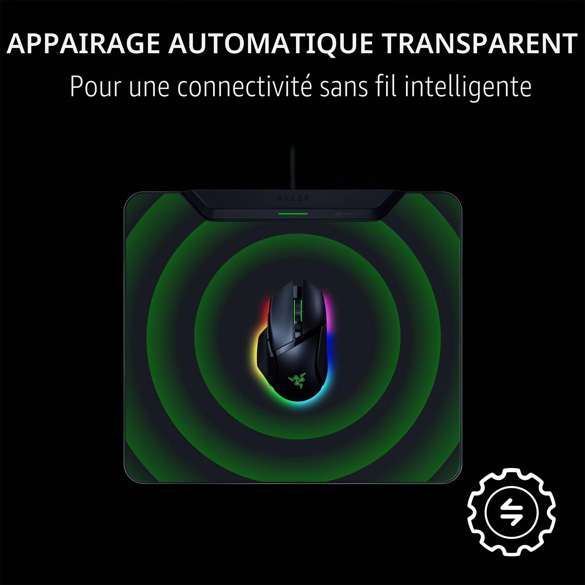 Razer HyperFlux V2 Tapis de souris de jeu sans fil avec palette, surface dure