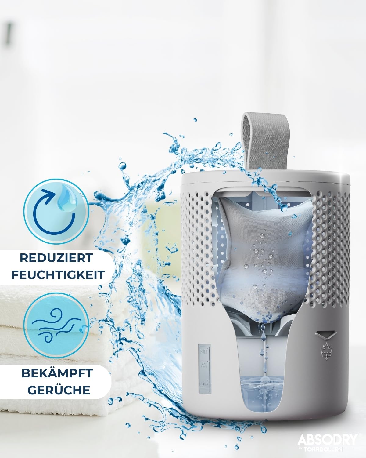 ABSODRY osuszacz powietrza bez prądu – wraz z opakowaniem uzupełniającym – z tworzywa sztucznego pochodzącego z recyklingu – osuszacz powietrza do salonu, łazienki, piwnicy – osuszacz do mieszkania