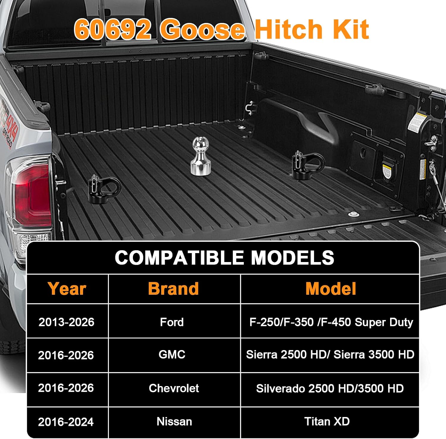 38K LBS GTW 2-5/16 inch Ball, 60692 Gooseneck Ball Hitch Kit Puck System