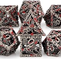Vista 1 de Juego de dados DND de Dungeons and Dragons, juego de dados poliédricos de metal hueco D20 D12 D10 D8 D6 D4 - Juego de dados MTG D&D con salpicaduras