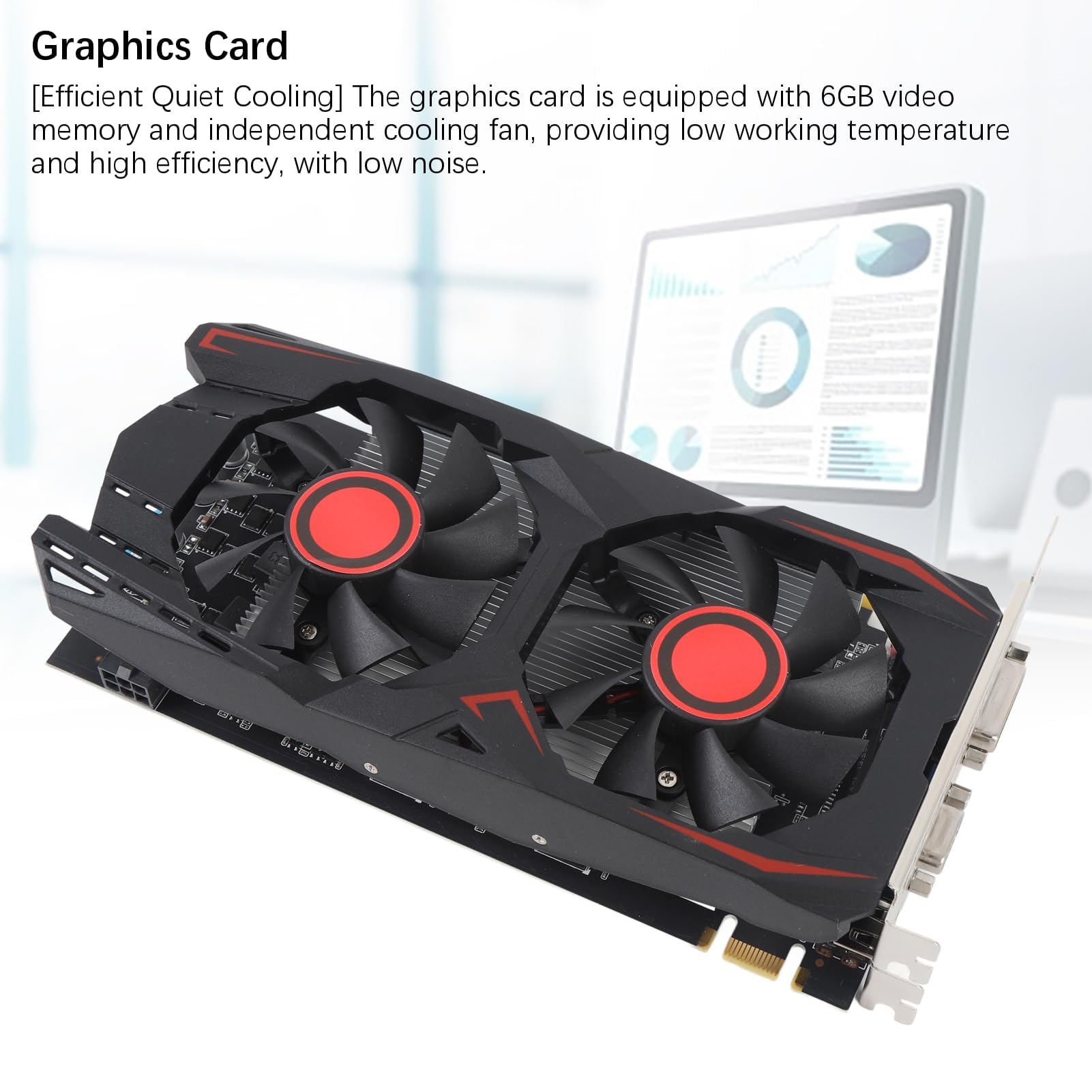 HERCHR Karta graficzna wideo PC, 6 GB GDDR5 192BIT podwójny wentylator PCIE 2.0 gniazdo 16X obsługuje interfejs multimedialny DVI VGA HD, karta graficzna do gier na komputer stacjonarny