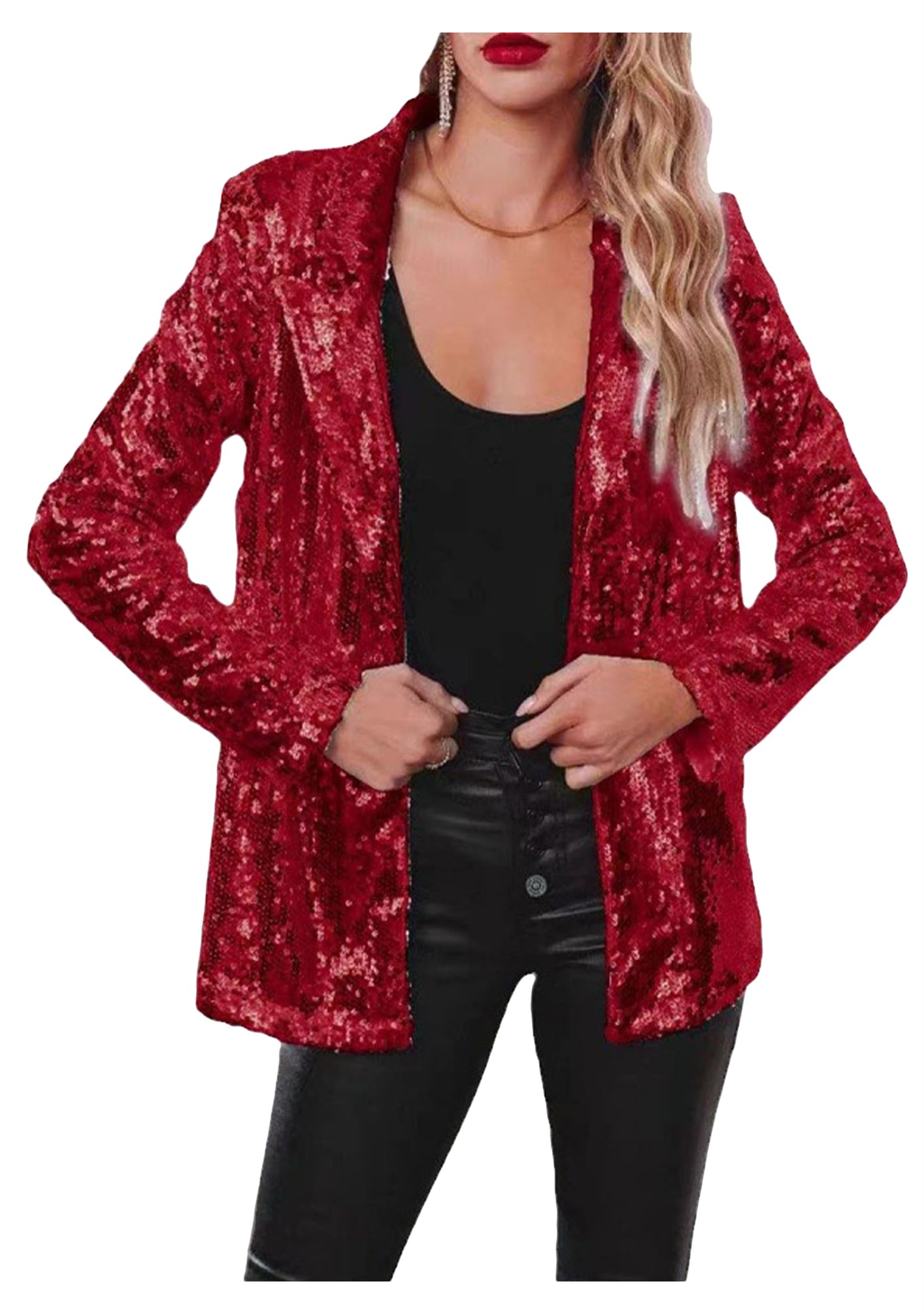 OMZIN Women Casual Sequin Baggy Blazer Long Sleeve Concert Jacket Glitter Trendy Plus Size Jacket