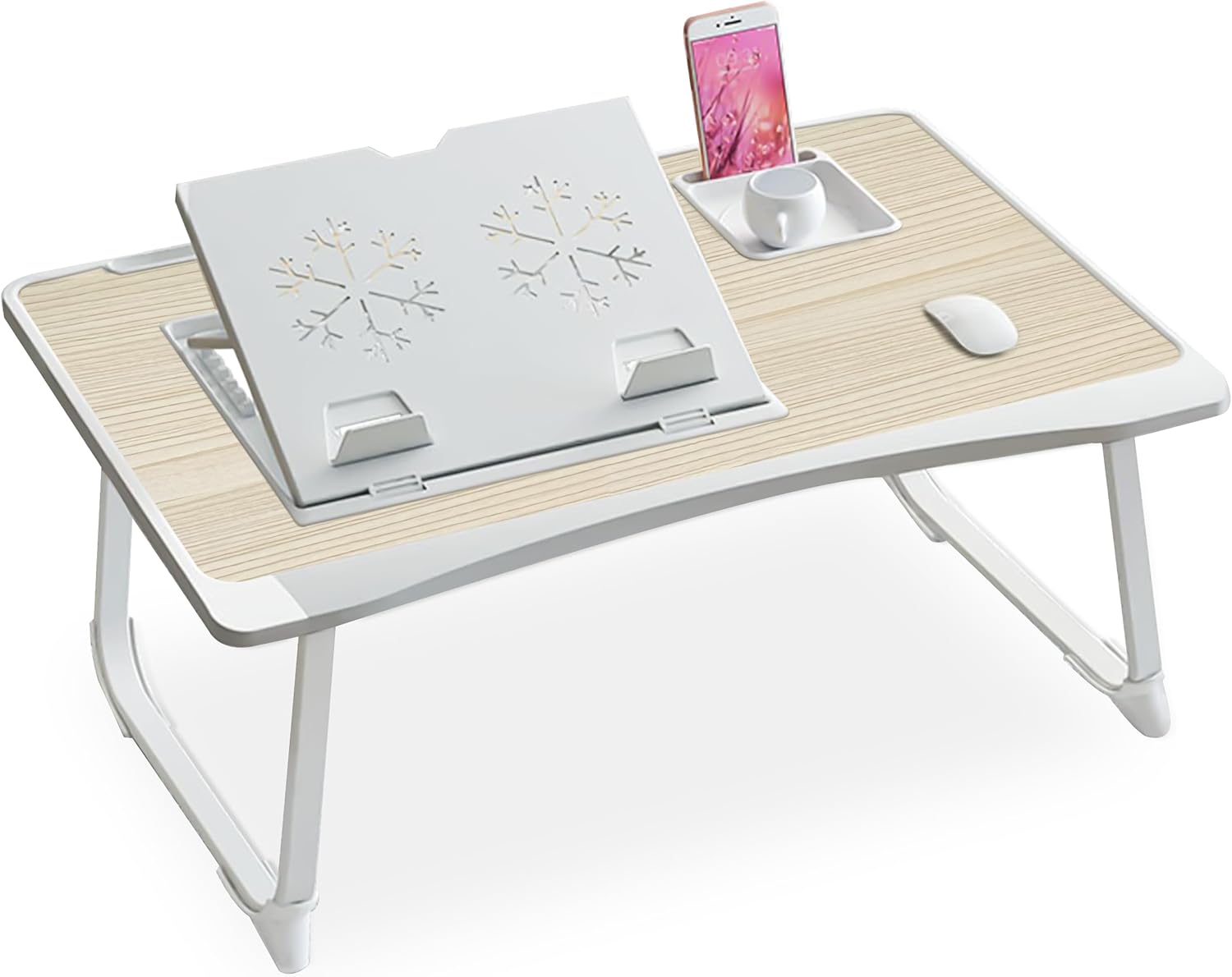 Laptop Desk for Bed, Adjustable Laptop Stand with 6 Different Angles, Portable Lap Tray Table with Storage Drawer and Cup Holder, Laptop Bed Desk Tray for Eating Working Writing Reading (Yellow)