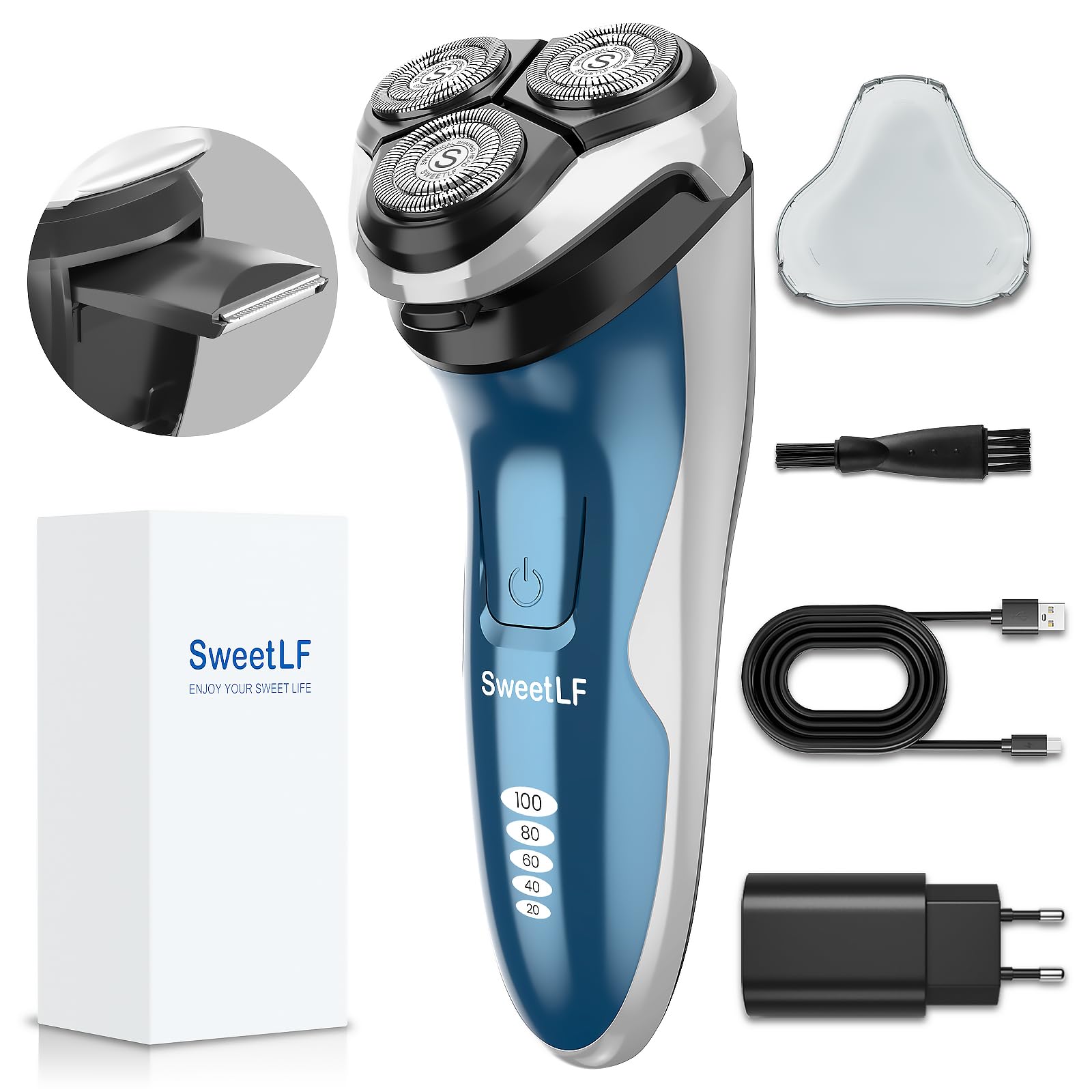 SweetLF Rasoir Electrique Homme Rechargeable Wet & Dry, Tondeuse à Barbe Haute Précision, - Guide 360