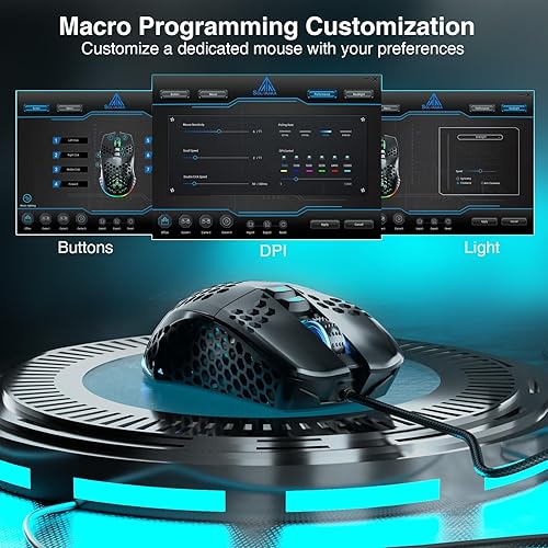 Miniatura 6 de SOLAKAKA Ratón RGB para juegos con cable con carcasa de panal ajustable 12800 DPI 7 botones programables mouse ergonómico para juegos ligeros para