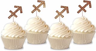 Glitter Zodiac Sagittarius Symbol Cupcake Toppers | Set of 12 Glitter Sagittarius Sign Cupcake Toppers | Birthday Party Treat Decoration (Orange)