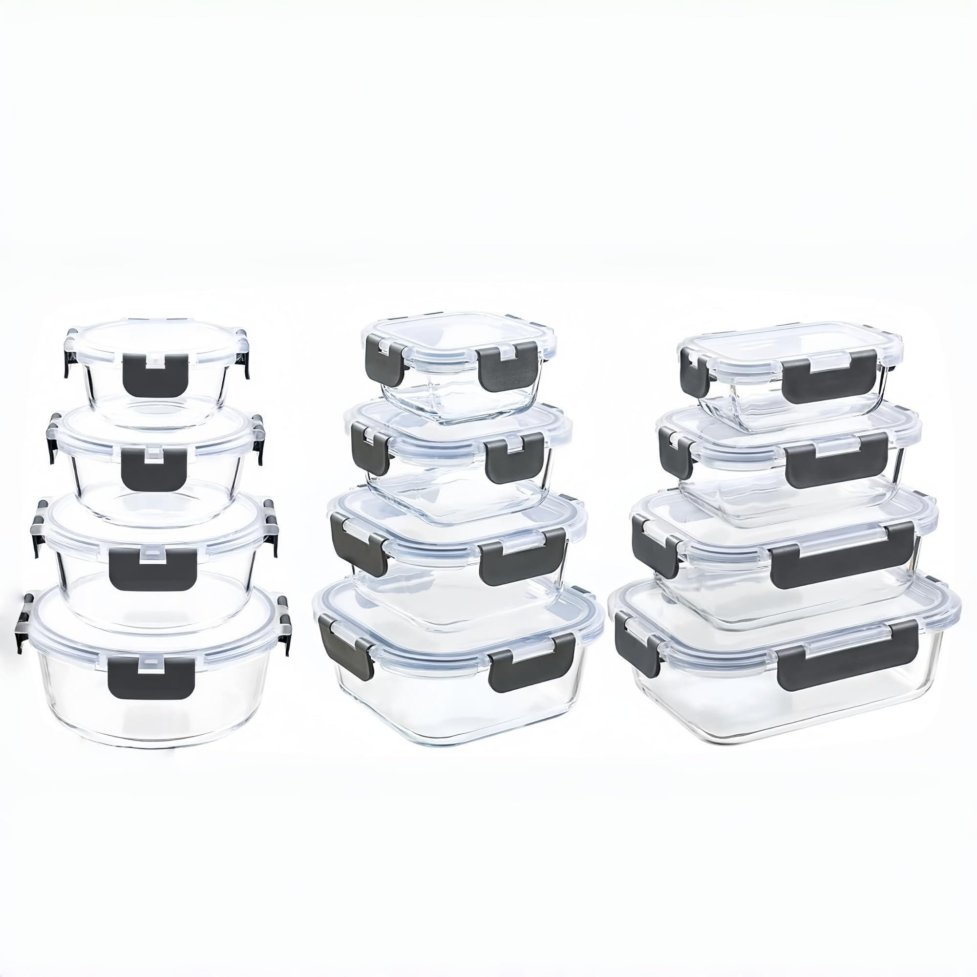 simpa Meal Prep Glass Food Storage Containers 12 Pack, Meal Prep Containers with Snap Lock Leakproof Lids, Reusable Microwave safe BPA-free Lunch Boxes (12 Containers & 12 Lids) Assorted Size Set