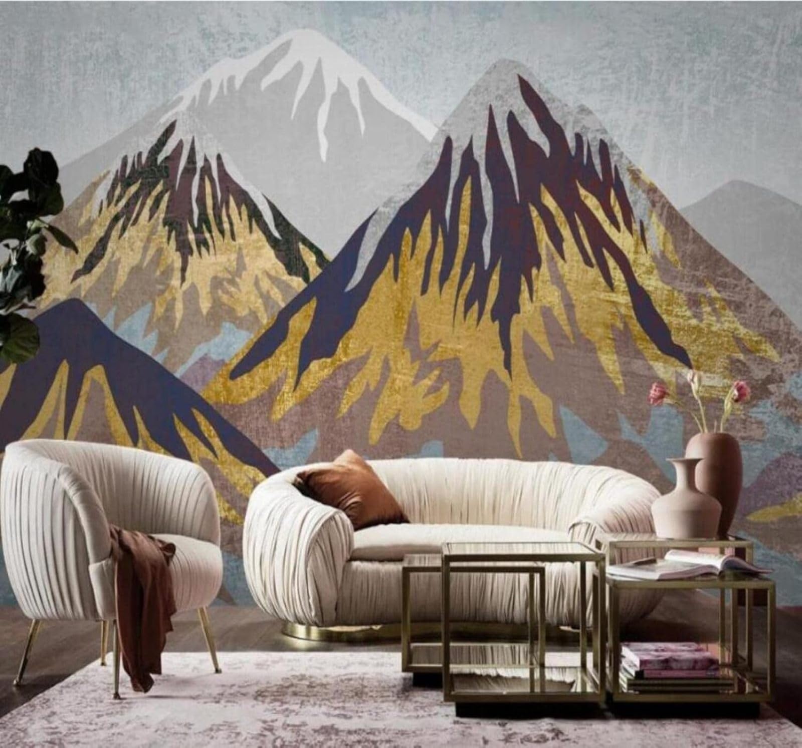 XLMING Abstract Three Dimensional Hand Drawn Snow Capped Mountains Landscape 3D Wallpaper Luxury Home Dining Decor Paste Sofa Living Room The Wall for Bedroom Mural-350cm×256cm