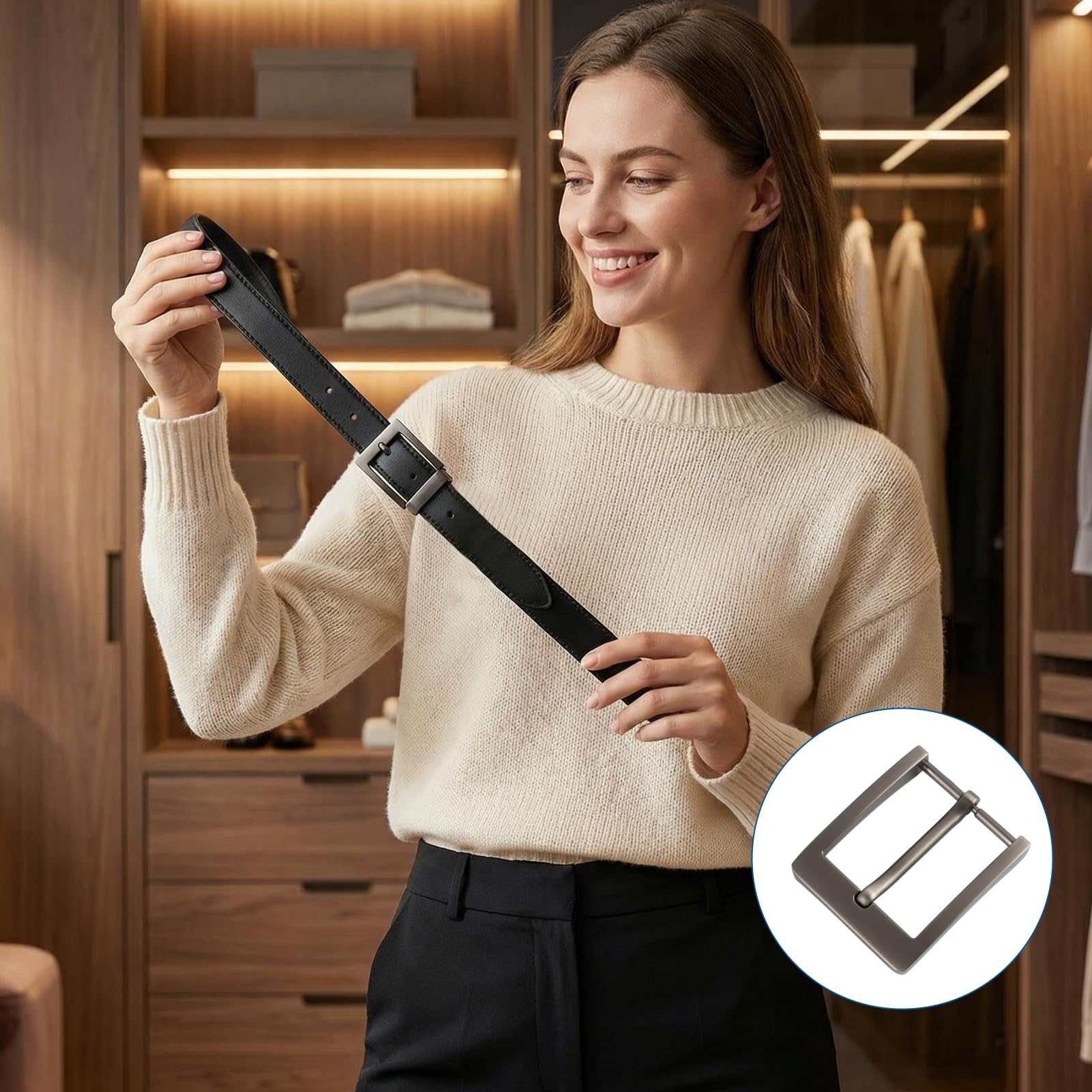 Hebilla de cinturón rectángulo de aleación estilo moda unisex, hebilla de repuesto para cinturón ancho 40 mm, acabado negro cepillado, accesorio de moda duradero, creación personalizada, alta calidad