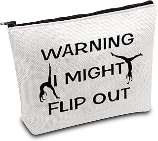 Gymnastics Makeup Bag for Women Gymnastics Coach Gift Gymnastics Lover Gift Warning I Might Flip Out Gymnast Girls Zipper Pouch (Might Flip Out CA)