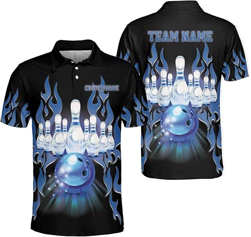 Miniatura 3 de Woseprints - Polo de boliche personalizado con nombre 3D para hombres y mujeres, camisas de bolos personalizadas para equipo, camisas de bolos unisex