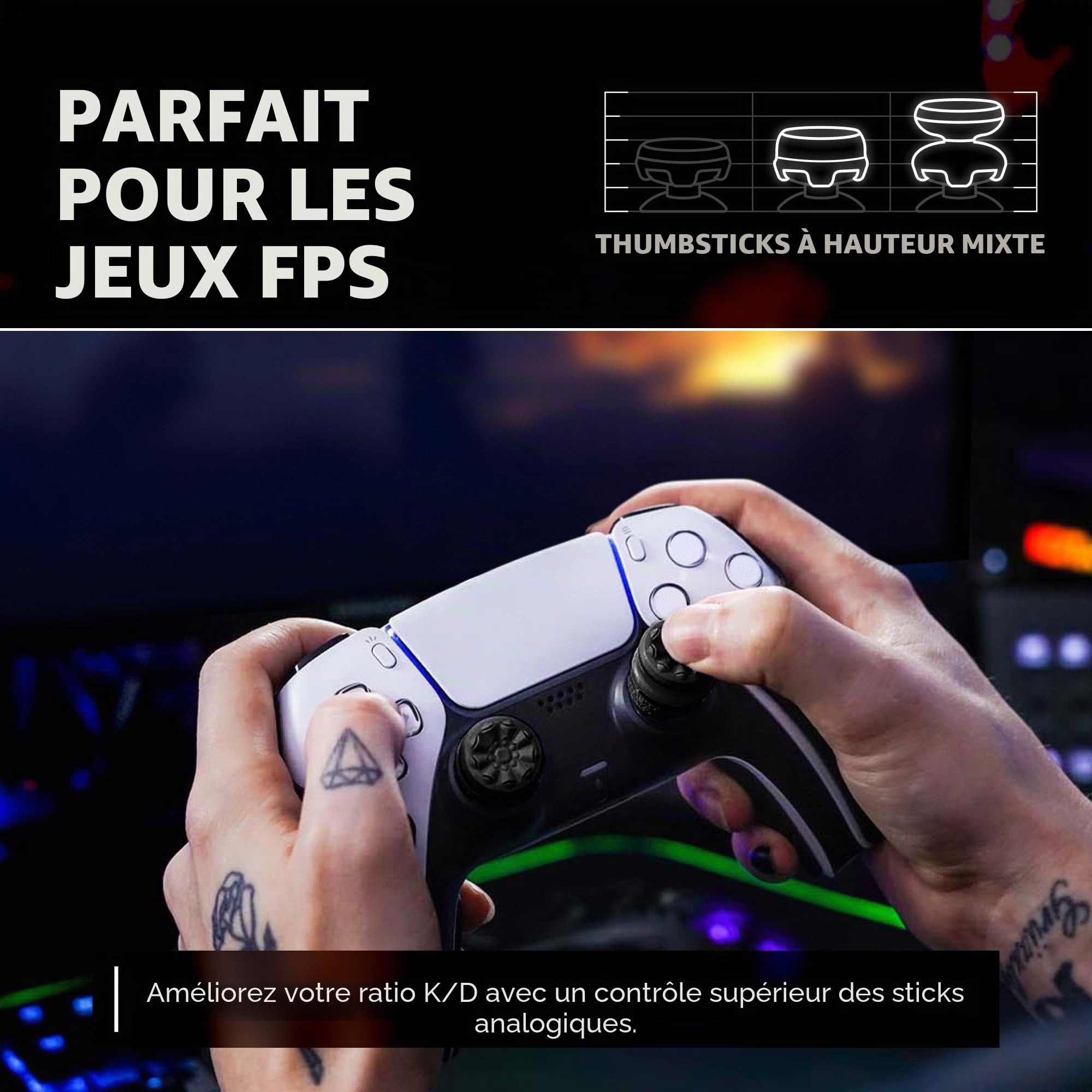 KontrolFreek FPS Freek Galaxy Black pour PlayStation 4 (PS4) et PlayStation 5 (PS5) | Baguettes performantes | 1 Taille Haute, 1 mi-Haute | Noir (édition limitée)