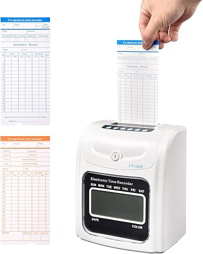Miniatura 3 de Yescom Attendance Punch Time Clock Bundle - Grabadora de nómina para empleados, pantalla LCD con 100 tarjetas, 1 soporte para tarjetas de tiempo, 2