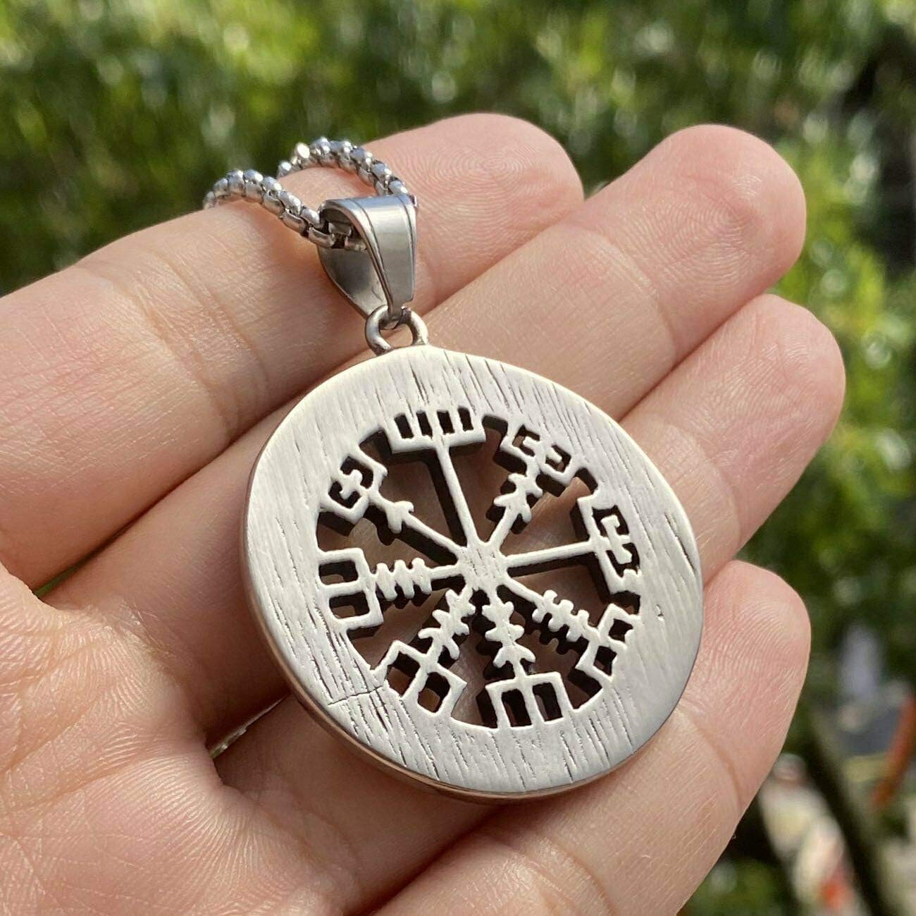 TURTLEDOVE Norse Runes Vegvisir Necklace - Stainless Steel Pendant of Viking Compass Talisman - Image 4