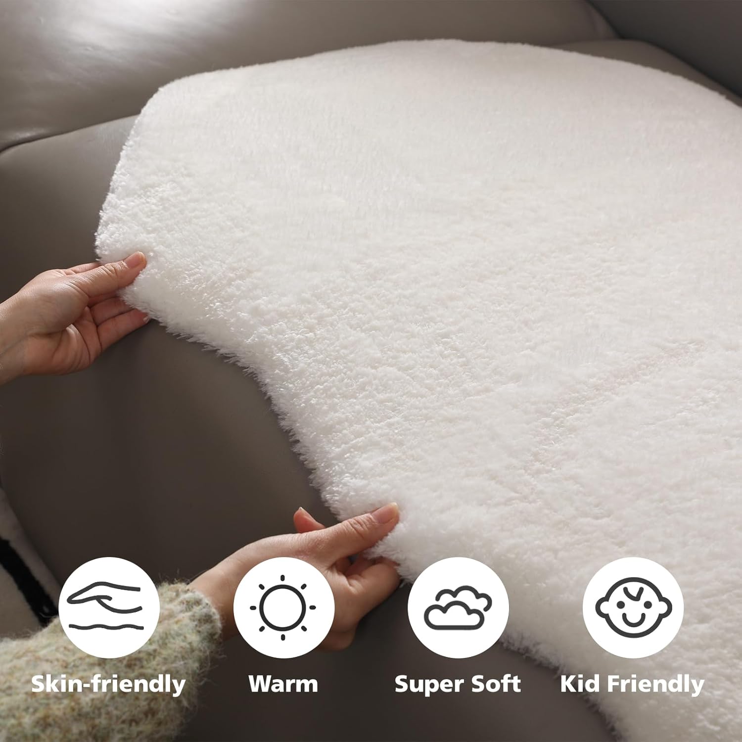 Non-Slip Faux Fur Rug, Fluffy Small Rug, Ultra Soft 2x3 Ft Area Rugs, Machine Washable Mat, for Living Room Bedroom Dining Room Home (1Piece, White)