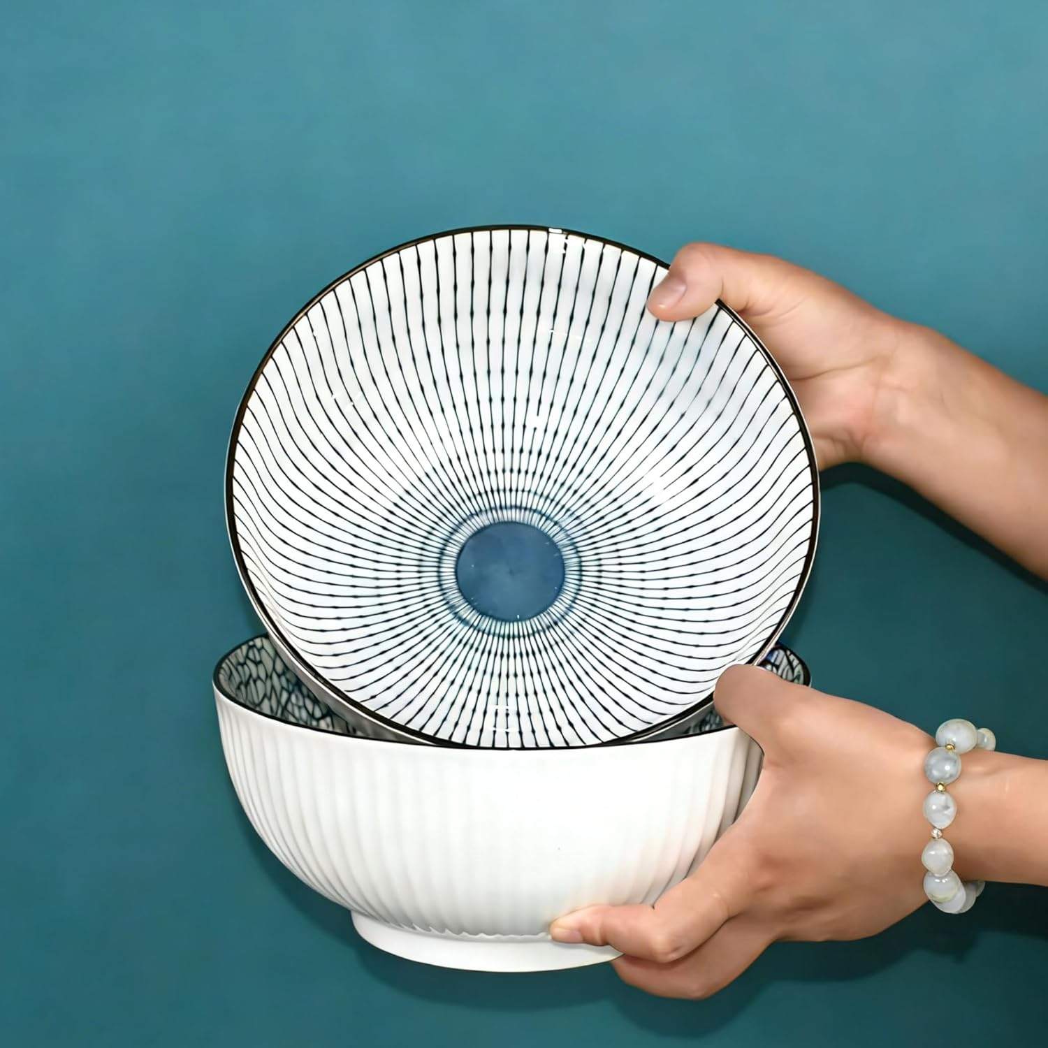 Houlu 60 oz Pho Bowls, Large Soup Bowl, Japanese Ramen Bowl Set, Big Porcelain Bowls Set of 3, 8 inches