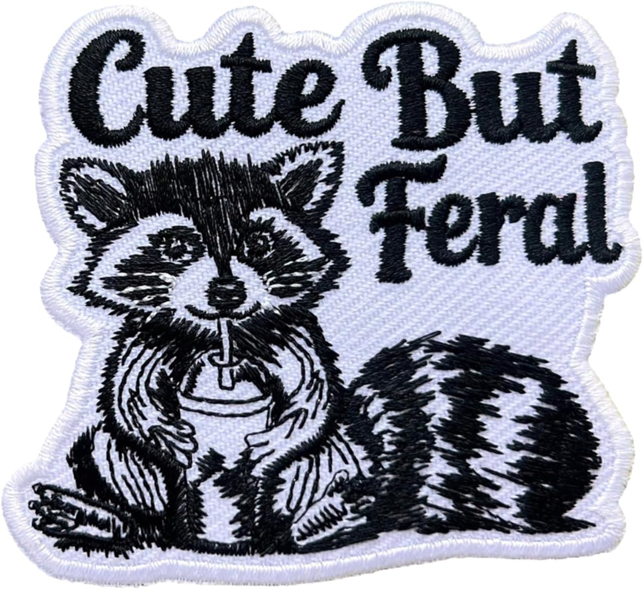 Cute But Feral Raccoon Patch, Size 3" Sew On Patches, Sarcastic Embroidery Fabric Patches for Clothes Jeans Backpacks Hats, Funny Animal Embroidery Iron On Patches for Clothes, Girly Gifts