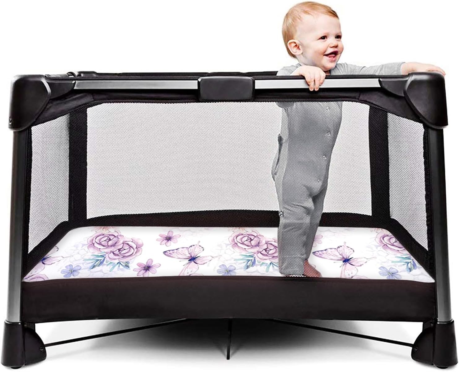 AMROSE 3 Pack Soft Mini Crib Sheets, Microfiber Pack N Play Sheets Set for Baby Girls, Silk Touch Gentle, Fitted for Playard Portable Mini Crib Mattress, Happy Garden
