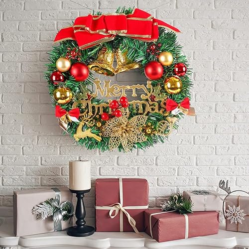 Miniatura 5 de Corona de Navidad artificial preiluminada, corona de Navidad de 12 pulgadas para puerta delantera, corona de vacaciones de Navidad, corona de