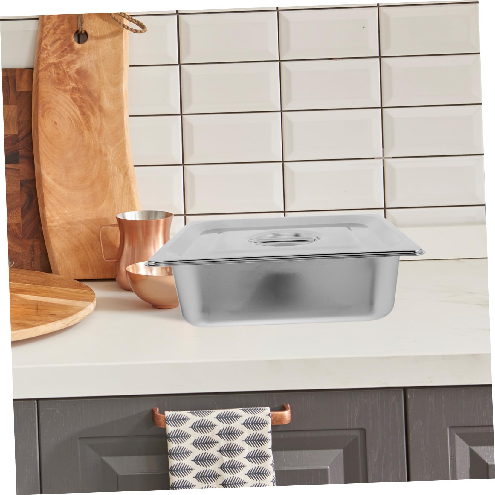 Sartén de acero inoxidable con tapa, recipiente de catering de tamaño 1/1 para eventos, fiestas y reuniones grandes, calentador de alimentos duradero y versátil, elegante acabado plateado