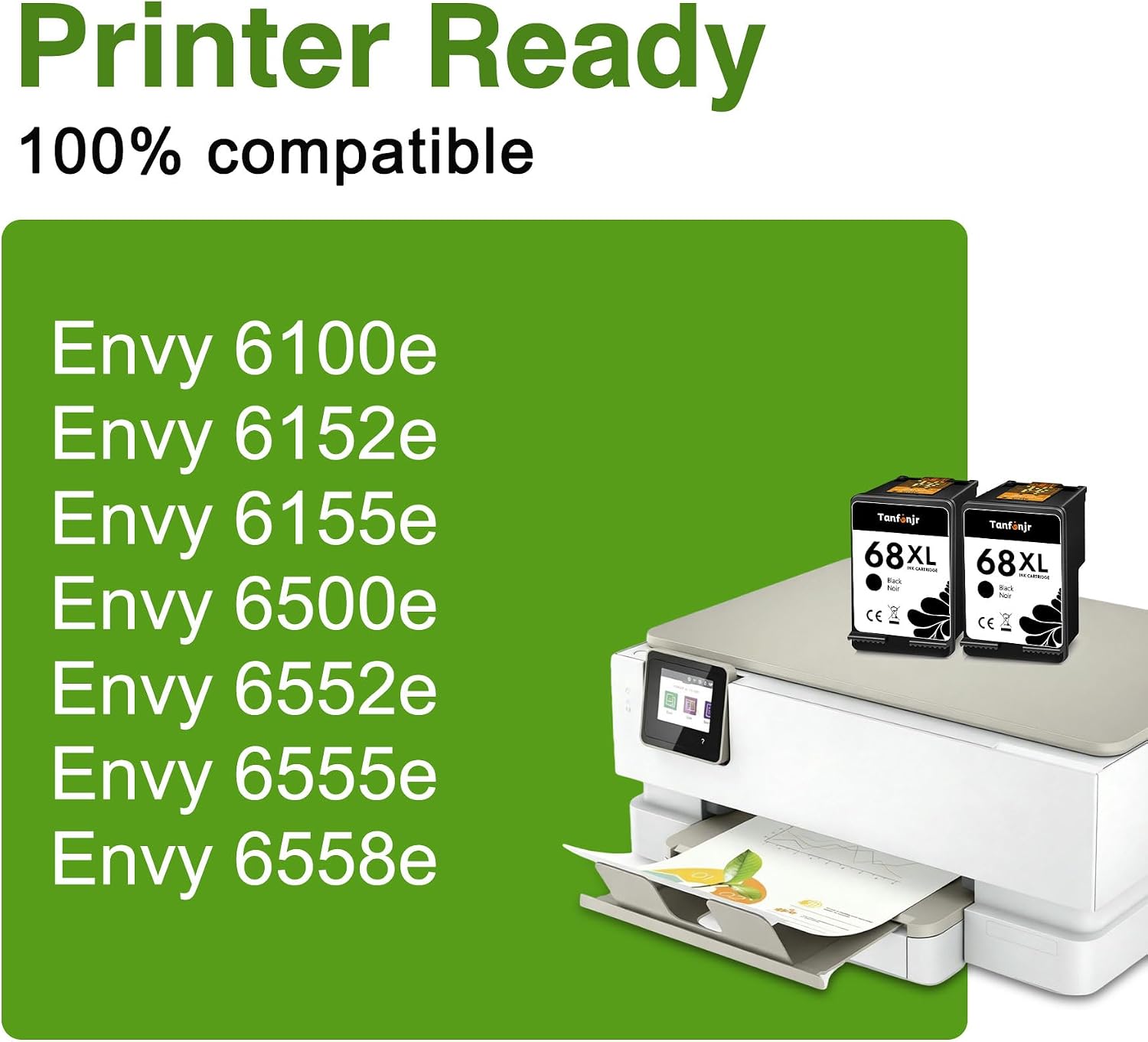 68XL (68e) Ink Cartridge Replacement for HP 68 68e Black Color Combo Pack High Yield, Work with HP Envy 6155e, 6500e, 6552e, 6555e, 6558e, 6100e, 6152e Printer 2-Pack(2 Black)
