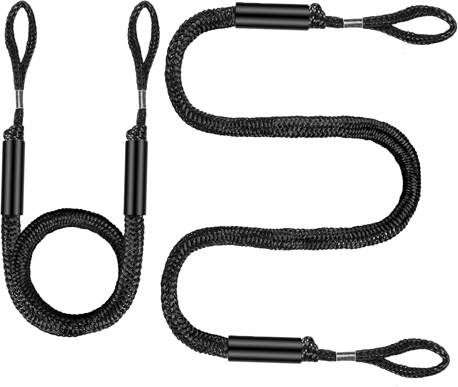 Boat Bungee Dock Lines -(4 ft& 6 ft) Shock Absorber Mooring Ropes with Loop，Boating Docking Ties,Boat Accessories for SeaDoo/Waverunner, Kayak, Pontoon, Dinghy & Small Boats (Black)