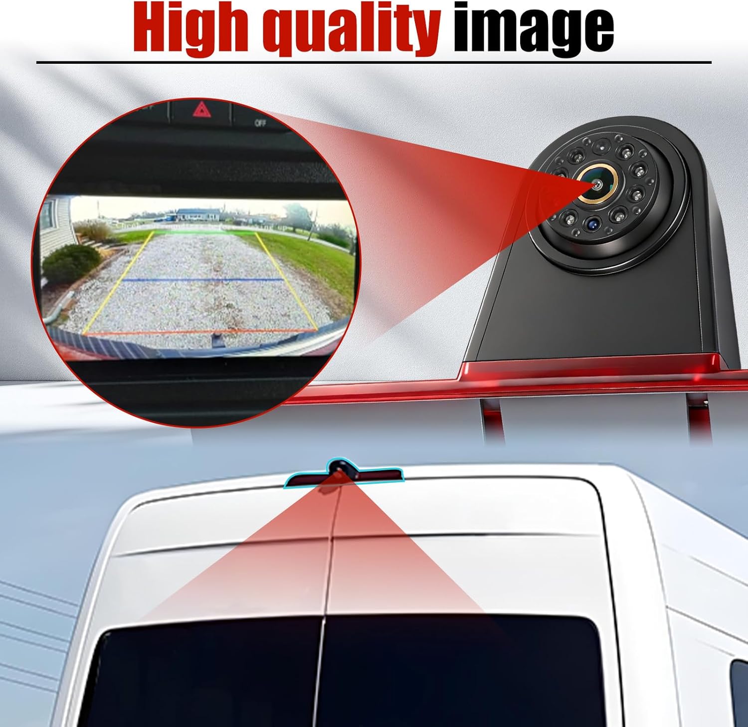 Brake Light Camera for 2007-2019 Mercedes Sprinter, Dodge Sprinter, VW Crafter Vans, Backup Camera with 6 IR LEDs Night Vision, Waterproof Roof Mount Reverse Camera Brake Light Replaces