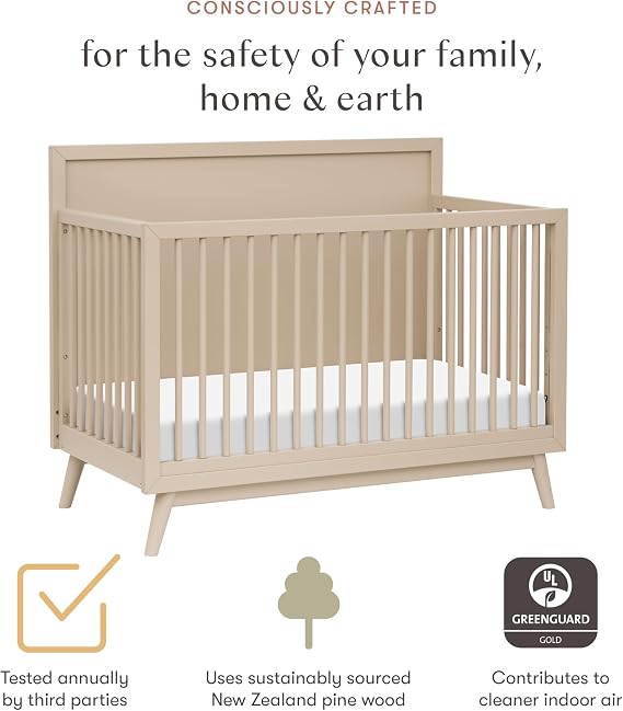 Babyletto Palma 4-in-1 Convertible Baby Crib, Taupe | GREENGUARD Certified, Converts to Toddler Bed, Daybed & Full Size Bed - 4 Adjustable Heights, Toddler Conversion Kit Included