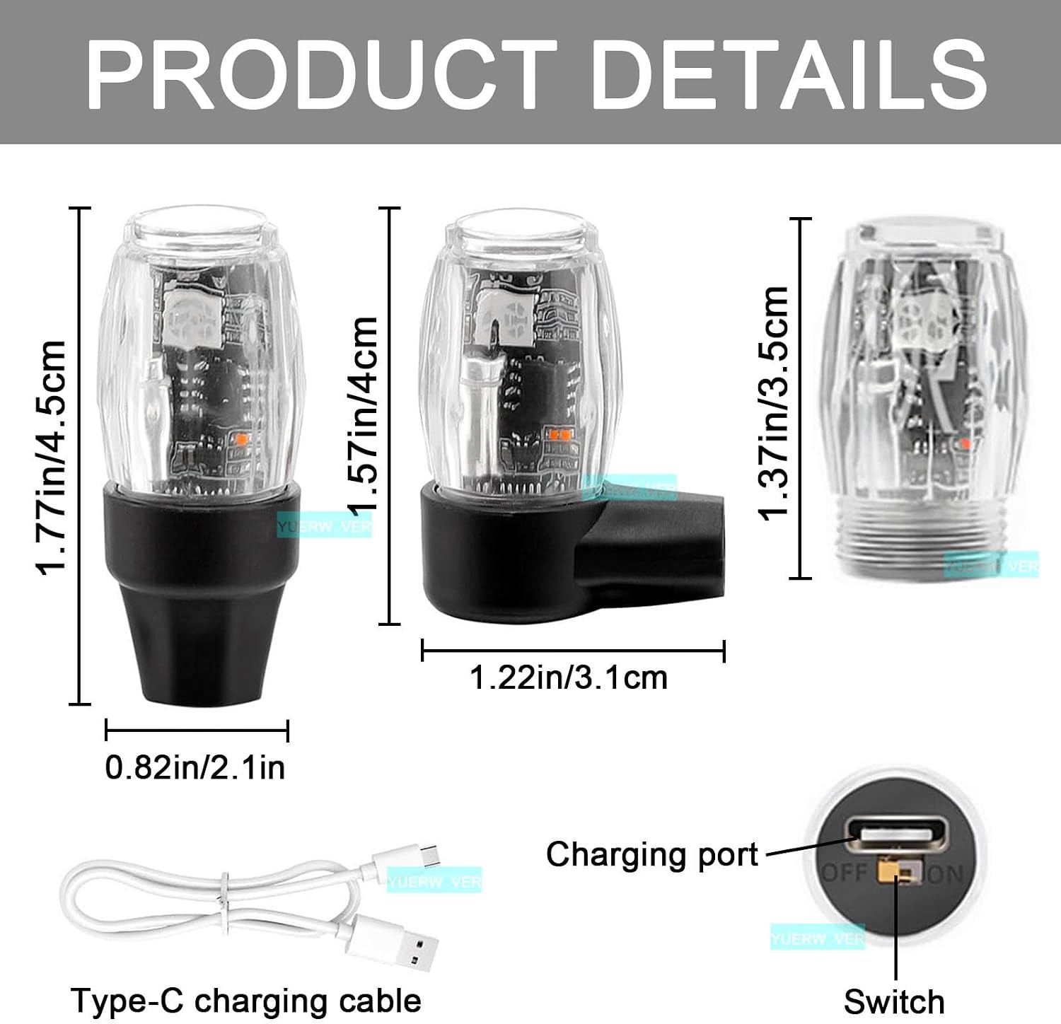 2 Pack Tire Lights for Car LED Wheel Light Valve Stem Cap Flash Light for Truck Motorcycle Bike Waterproof Rechargeable Tyre Spoke Lamp Glow in the Dark Reflector Accessories(Colorful)