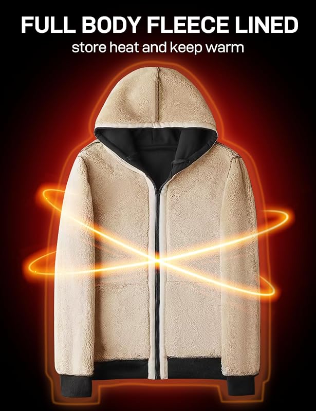 Flygo Sherpa Hoodies for Men Zip Up Winter Fleece Lined Hooded Sweatshirt Heavyweight Warm Jackets(Dark Grey-XL) image 4