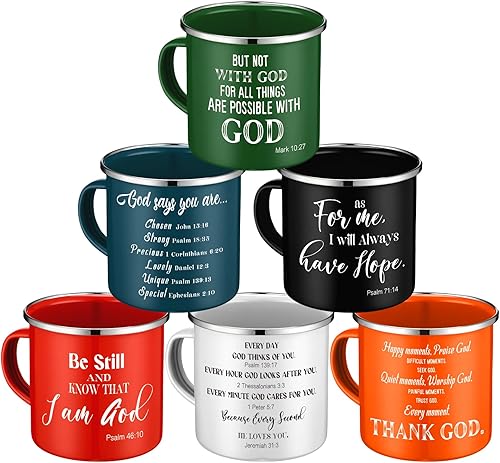 Maxcheck 6 tazas de café esmaltadas con asa para mujeres, regalos religiosos, regalos inspiradores, versículo de la Biblia, Día de la Madre, regalos