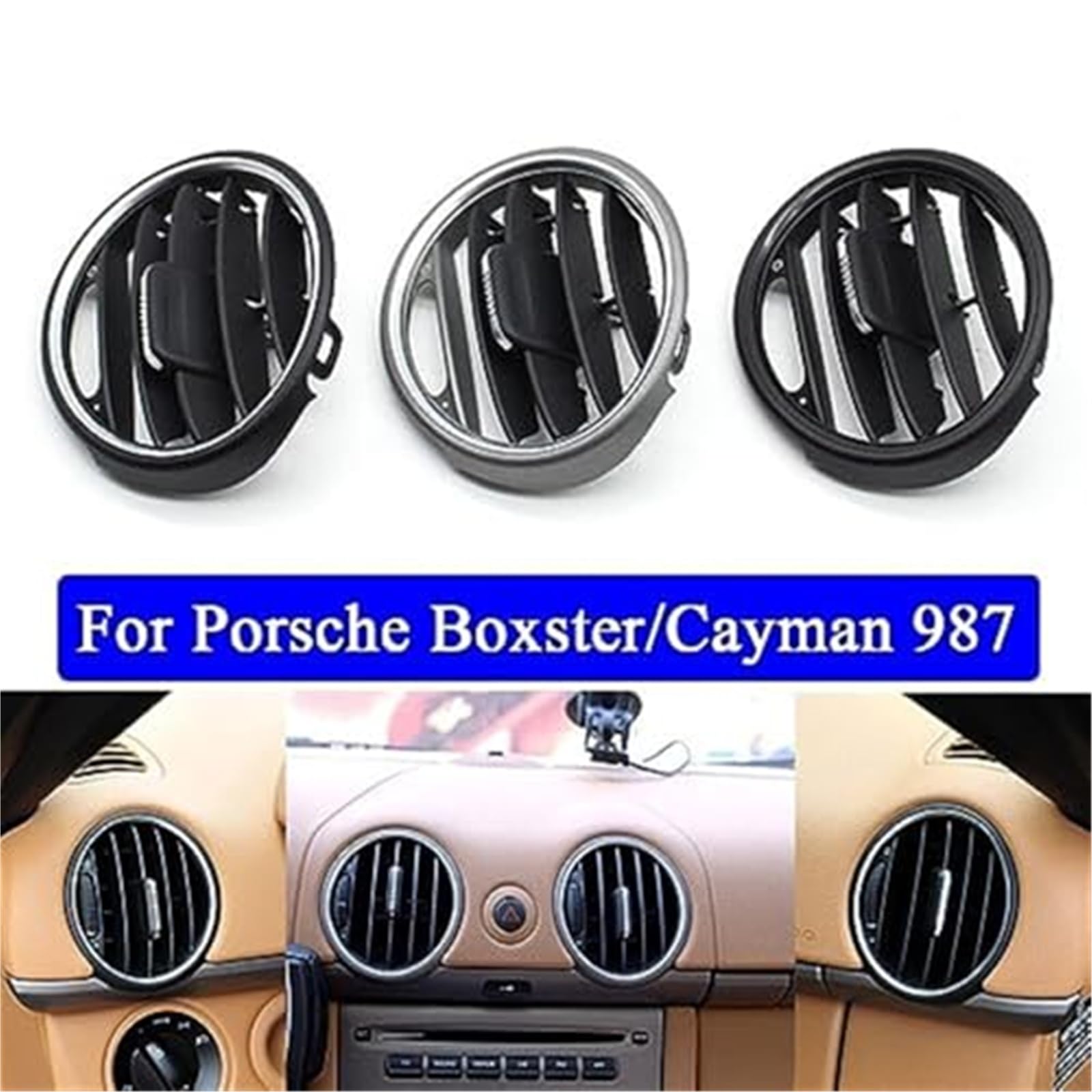 Pannello anteriore cruscotto aria condizionata griglia di ventilazione copertura, per Porsche, per Boxster Cayman 987 2006-2012 bocchetta dell'aria dell'auto(Black Black With Chrome)