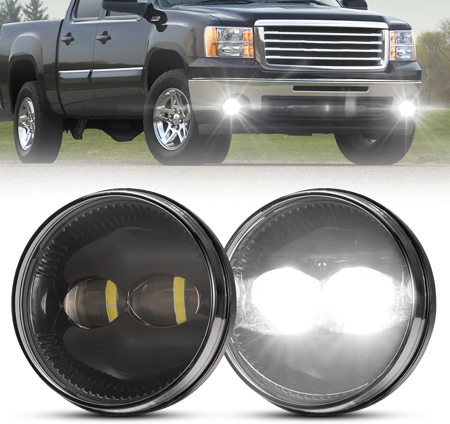 BUNKER INDUST LED Fog Lights for 2007-2013 GMC Sierra 1500/2007-2014 Sierra 2500HD 3500HD,Bumper Driving Fog Lamp Kit Replacement Foglight
