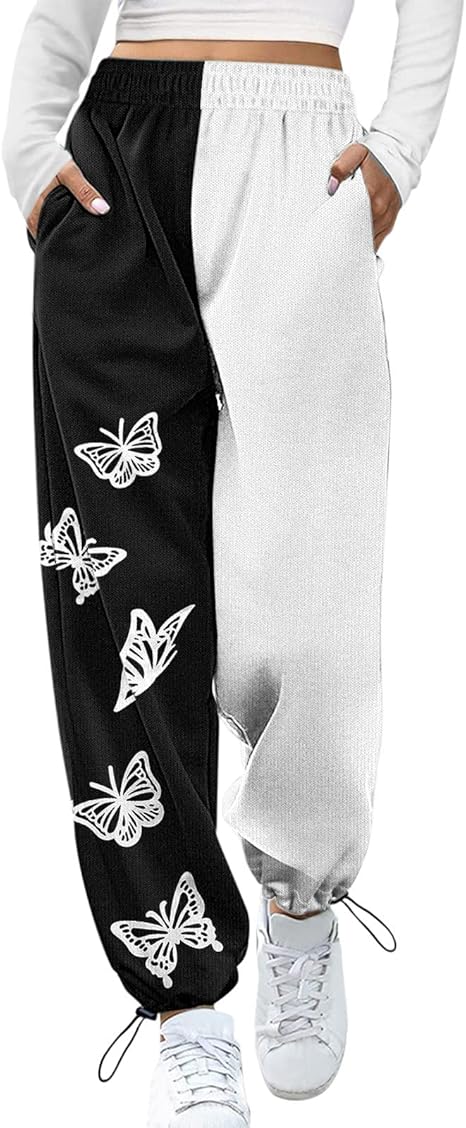 Amazon Co Jp プリントボトムポケットジムパンツハイスウェットパンツパンツレディースウエストアスレチックスポーティフィットジョガーラウンジ パンツ スウェット パンツ レディース 大きいサイズ Black S 服 ファッション小物